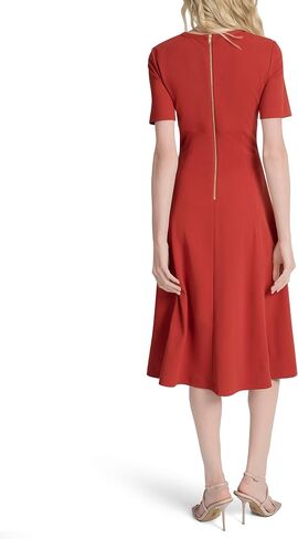 DKNY Women's Short Sleeve Jewel Neck Scuba Crepe Flounce Hem Midi Dress in Saudi Arabia