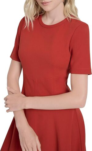 DKNY Women's Short Sleeve Jewel Neck Scuba Crepe Flounce Hem Midi Dress in Saudi Arabia
