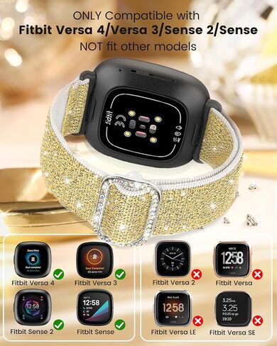 Bling Stretchy Band Compatible with Fitbit Versa 4/Fitbit Versa 3/Fitbit Sense/Sense 2 Bands for Women, Soft Adjustable Elastic Glitter Solo Loop Nylon Strap for Fitbit Versa 4 Bands in Saudi Arabia