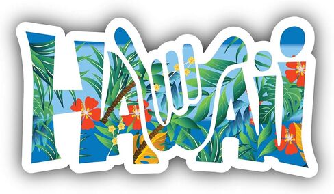 Hawaii Ten Shaka Hang Loose Patterned Slogan Sticker | Car Bumper, Laptop, Water Bottle, Wall, Window Waterproof Vinyl Sticker Decal | Longer Side 3'' | in Saudi Arabia