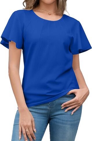 Women's Dressy Casual Tops Business Work Blouses Summer Puff Petal Short Sleeve Shirts Chiffon Tops in Saudi Arabia
