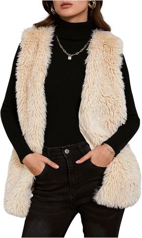 Verdusa Women's Fuzzy Faux Fur Sleeveless Vest Teddy Coats Open Front Plush Waistcoat Outerwear in Saudi Arabia