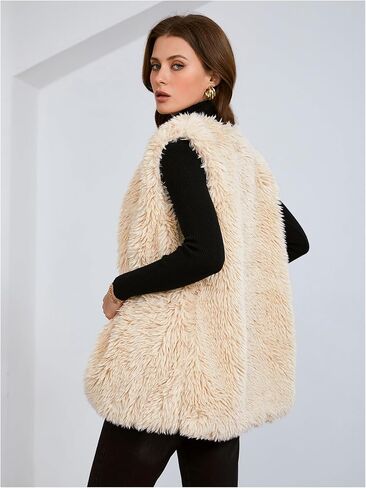 Verdusa Women's Fuzzy Faux Fur Sleeveless Vest Teddy Coats Open Front Plush Waistcoat Outerwear in Saudi Arabia