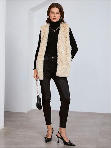 Verdusa Women's Fuzzy Faux Fur Sleeveless Vest Teddy Coats Open Front Plush Waistcoat Outerwear in Saudi Arabia