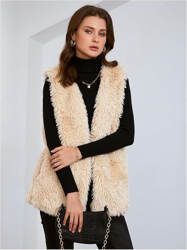 Verdusa Women's Fuzzy Faux Fur Sleeveless Vest Teddy Coats Open Front Plush Waistcoat Outerwear in Saudi Arabia