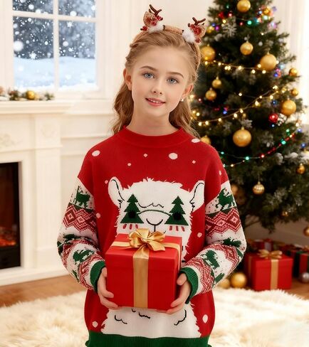 سترة عيد الميلاد القبيحة للفتيات والأطفال، بلوفر شتوي محبوك مضحك لعيد الميلاد بأكمام طويلة من 7 إلى 14 عامًا in Kuwait