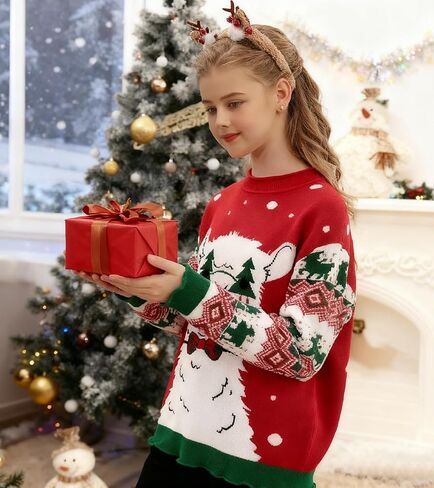 سترة عيد الميلاد القبيحة للفتيات والأطفال، بلوفر شتوي محبوك مضحك لعيد الميلاد بأكمام طويلة من 7 إلى 14 عامًا in Kuwait