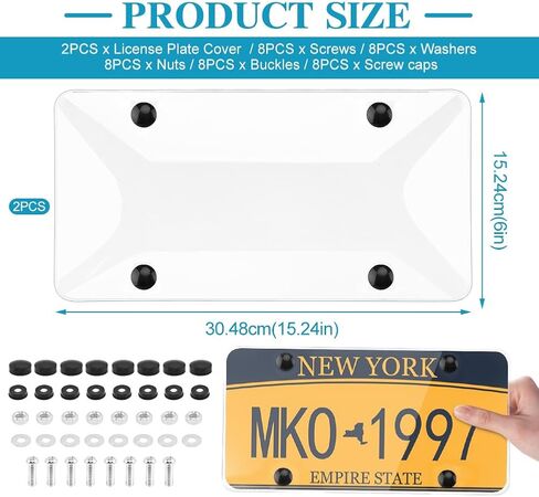 Clear License Plate Covers, 2 Pack Unbreakable Car Tag Frame Protector with Screws Caps and Rattle Proof Pads, Standard US Plates Protective Shield(Style:Black Frame) in Kuwait