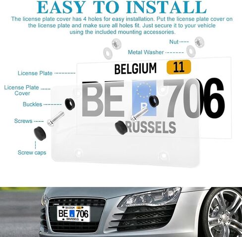 Clear License Plate Covers, 2 Pack Unbreakable Car Tag Frame Protector with Screws Caps and Rattle Proof Pads, Standard US Plates Protective Shield(Style:Black Frame) in Kuwait