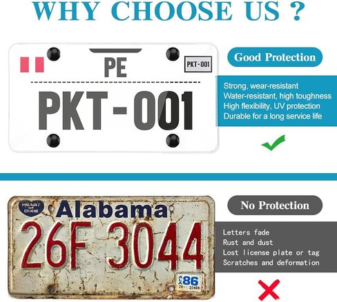 Clear License Plate Covers, 2 Pack Unbreakable Car Tag Frame Protector with Screws Caps and Rattle Proof Pads, Standard US Plates Protective Shield(Style:Black Frame) in Kuwait
