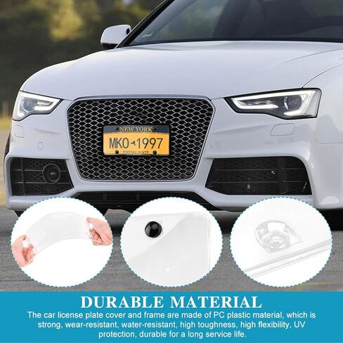 Clear License Plate Covers, 2 Pack Unbreakable Car Tag Frame Protector with Screws Caps and Rattle Proof Pads, Standard US Plates Protective Shield(Style:Black Frame) in Kuwait