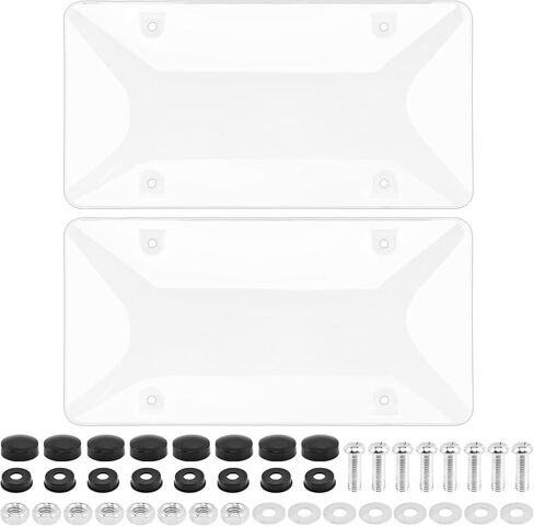 Clear License Plate Covers, 2 Pack Unbreakable Car Tag Frame Protector with Screws Caps and Rattle Proof Pads, Standard US Plates Protective Shield(Style:Black Frame) in Kuwait