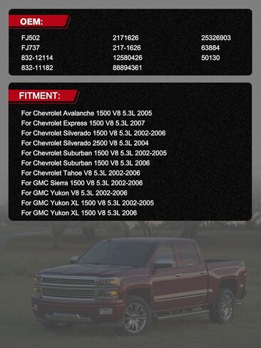 FJ502 حاقن وقود مطور 8 قطعة 5.3 لتر فقط لـ 2006-2007 شيفروليه أفالانش 1500، إكسبريس 1500، سيلفرادو 1500 2500، سوبربان 1500، تاهو، لجي إم سي يوكون XL 1500، FJ737 12580426 in Saudi Arabia