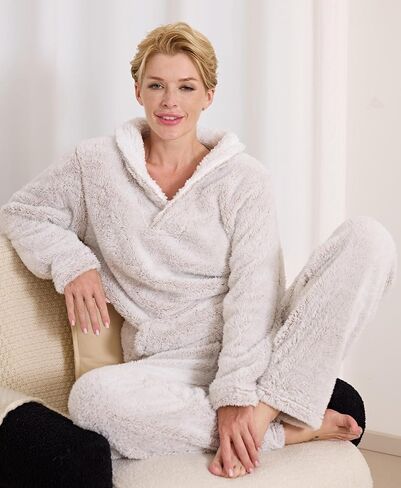 Womens Fluffy Pajamas Sets Fleece Pajamas For Women Pullover Pants Loose Plush Sleepwear in Saudi Arabia
