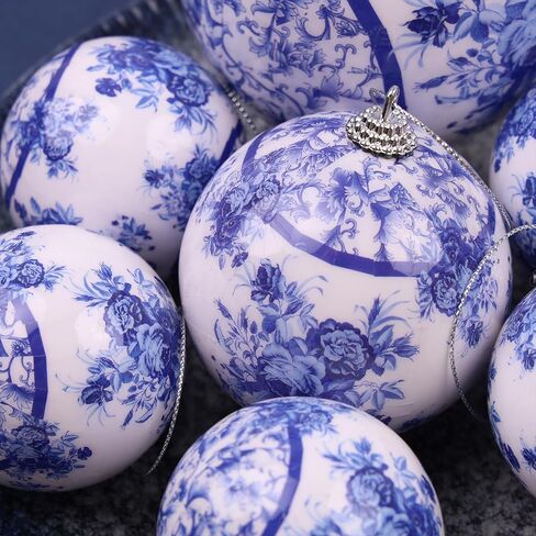10 Pcs White Blue Christmas Chinoiserie Ornaments Ball Christmas Porcelain Plastics Balls Hanging Decoration for Home Tree Xmas Party Birthday Wedding (Elegant Style) in Kuwait