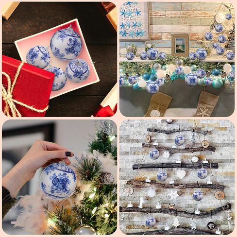 10 Pcs White Blue Christmas Chinoiserie Ornaments Ball Christmas Porcelain Plastics Balls Hanging Decoration for Home Tree Xmas Party Birthday Wedding (Elegant Style) in Kuwait