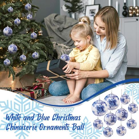 10 Pcs White Blue Christmas Chinoiserie Ornaments Ball Christmas Porcelain Plastics Balls Hanging Decoration for Home Tree Xmas Party Birthday Wedding (Elegant Style) in Kuwait