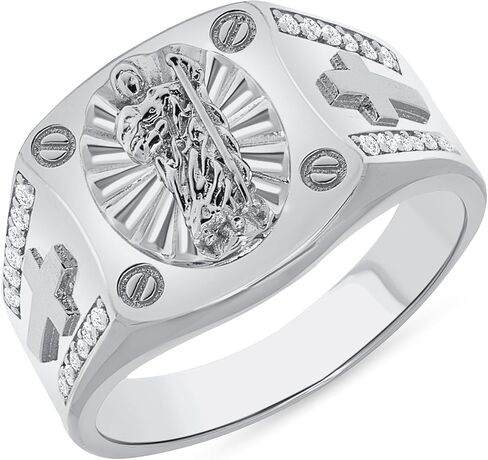 Jewelry by Debbie 925 Sterling Silver Saint Jude Cross Patron Saint Hope and Impossible Causes Cz Men's Ring with Rhodium Plating, Nickel Free in Saudi Arabia