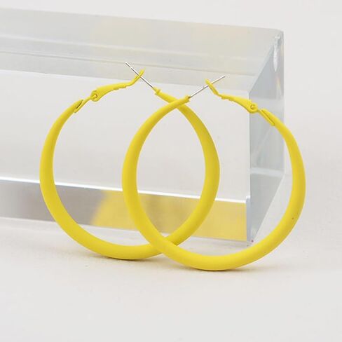 Matte Neon Colorful Round Circle Chunky Hoop Lightweight Drop Earrings 80s 90s Vintage Retro Party Exaggerated Multicolor Hoop Earring Classic Y2k Jewelry for Women in Saudi Arabia