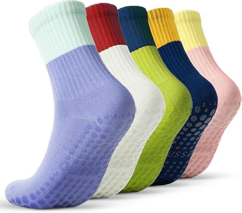 6 Pairs Grip Socks Pilates Socks with Grip for Women, Solid Non Slip Yoga Athletic Socks Grippy Ankle Socks for Barre, Ballet, Workout, Elderly, Hospital, Christmas gifts in Kuwait