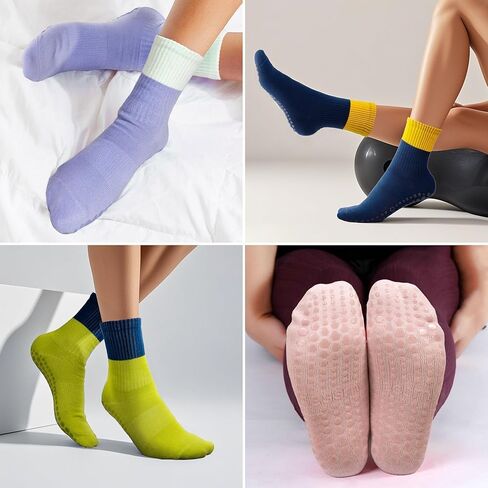 6 Pairs Grip Socks Pilates Socks with Grip for Women, Solid Non Slip Yoga Athletic Socks Grippy Ankle Socks for Barre, Ballet, Workout, Elderly, Hospital, Christmas gifts in Kuwait