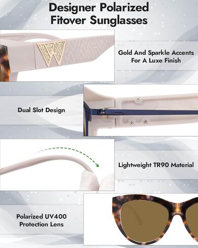 Meeloog Over Glasses Sunglasses for Women Polarized Trendy Cateye Shades Go Over Glass Women UV400 Protection MST0069 in Kuwait
