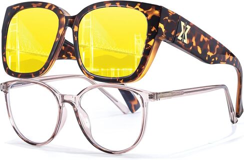 Chicid Night Driving Glasses Fit Over for Women, Wrap Around Glasses HD Yellow Night Vision Glasses in Kuwait