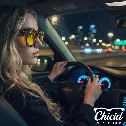 Chicid Night Driving Glasses Fit Over for Women, Wrap Around Glasses HD Yellow Night Vision Glasses in Kuwait