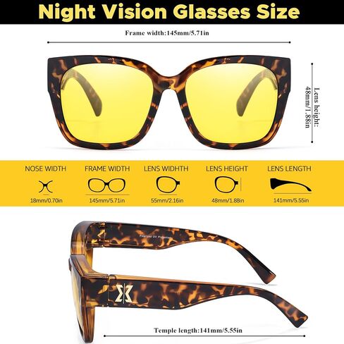 Chicid Night Driving Glasses Fit Over for Women, Wrap Around Glasses HD Yellow Night Vision Glasses in Kuwait
