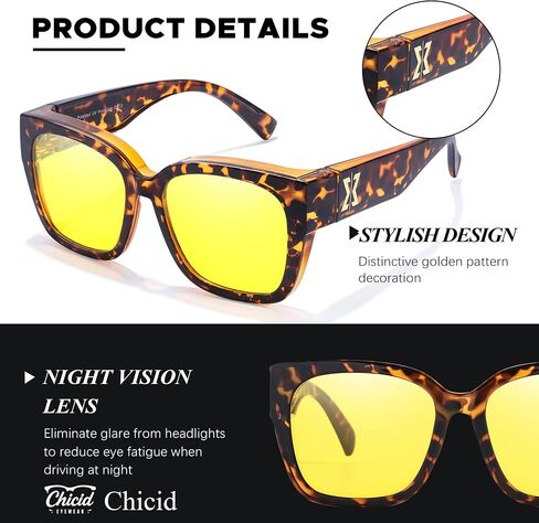 Chicid Night Driving Glasses Fit Over for Women, Wrap Around Glasses HD Yellow Night Vision Glasses in Kuwait