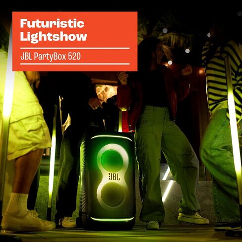 JBL Partybox 520-مكبر صوت محمول يعمل بالبطاريات مع زيادة صوت AI ، حتى 15 ساعة من وقت التشغيل ، وإثبات Splash IPX4 ، واتصال متعدد الكلام بواسطة Auracast ، ومقبض تلسكوبي (أسود) in Saudi Arabia