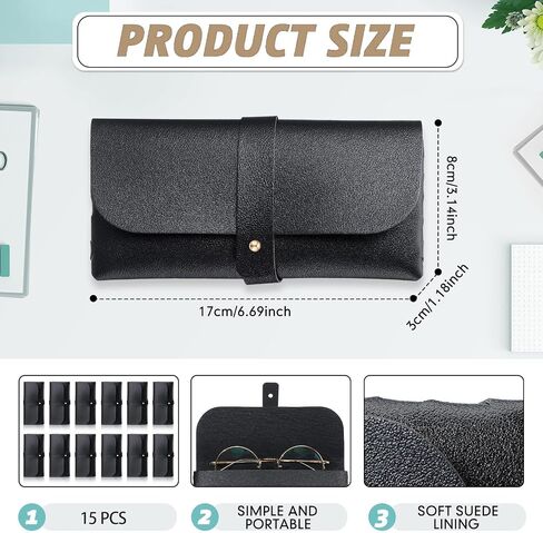 15 Pack Eyeglass Case Soft Glasses Case Studded Sunglasses Pouch Portable PU Leather Bag for Women Men in Saudi Arabia