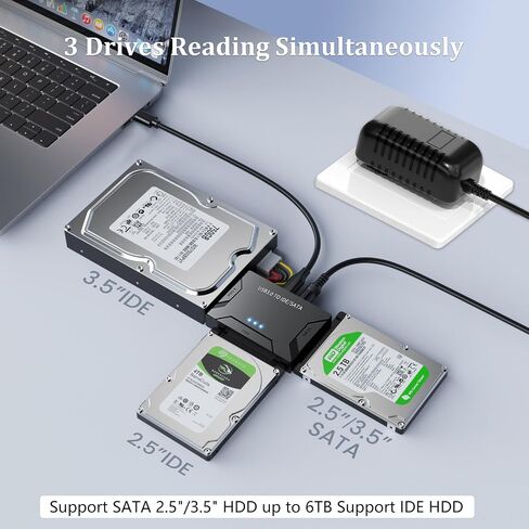 محول SATA إلى USB 3.0 ، SATA إلى كابل USB ، كابل محرك أقراص ثابتة خارجي لمدة 2.5 "3.5 بوصة SSD/HDD حتى 20 تيرابايت محول الدعم UASP مع Samsung Seagate WD Hitachi مع محول 12V 24W DC in Kuwait