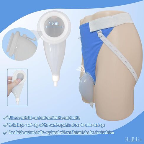 Urine Collection Bag Condom Catheters for Men Reusable Portable Wearable Silicone Urinary Drainage,2Catheter Bags(1000mL +2000mL),2 Tube(1m + 2m),1*S Hooks,1*Cotton Pants(Men -Blue) in Saudi Arabia