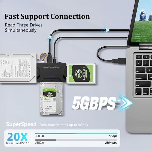 محول SATA إلى USB 3.0 ، SATA إلى كابل USB ، كابل محرك أقراص ثابتة خارجي لمدة 2.5 "3.5 بوصة SSD/HDD حتى 20 تيرابايت محول الدعم UASP مع Samsung Seagate WD Hitachi مع محول 12V 24W DC in Kuwait