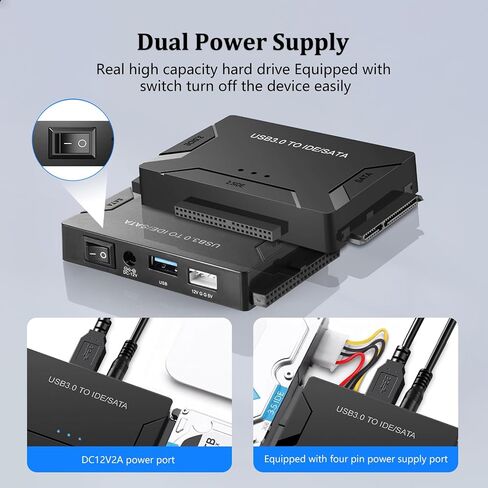 محول SATA إلى USB 3.0 ، SATA إلى كابل USB ، كابل محرك أقراص ثابتة خارجي لمدة 2.5 "3.5 بوصة SSD/HDD حتى 20 تيرابايت محول الدعم UASP مع Samsung Seagate WD Hitachi مع محول 12V 24W DC in Kuwait
