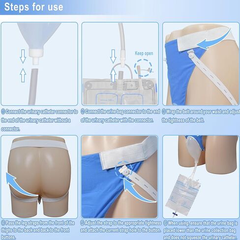 Urine Collection Bag Condom Catheters for Men Reusable Portable Wearable Silicone Urinary Drainage,2Catheter Bags(1000mL +2000mL),2 Tube(1m + 2m),1*S Hooks,1*Cotton Pants(Men -Blue) in Saudi Arabia