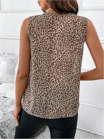Milumia Women's Leopard Ruffle Trim Blouse Sleeveless Casual V Neck Cheetah Dressy Tank Tops in Saudi Arabia