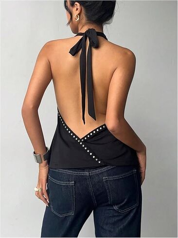 سترة علوية نسائية من MakeMeChic برقبة على شكل حرف V عميقة ورقبة على شكل حرف V بدون ظهر برشام صيفي للخروج in Kuwait