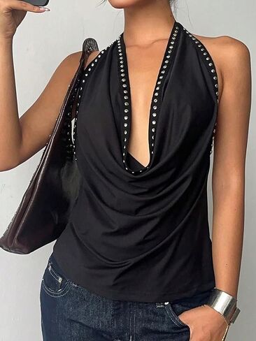 سترة علوية نسائية من MakeMeChic برقبة على شكل حرف V عميقة ورقبة على شكل حرف V بدون ظهر برشام صيفي للخروج in Kuwait