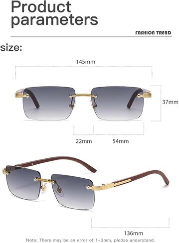 Heptagram Rimless Rectangle Sunglasses Men Women Retro Frameless Square Shades Vintage Sun Glasses Tinted Eyewear in Saudi Arabia