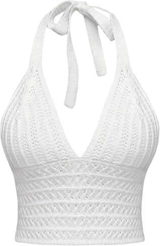 GORGLITTER Women's Crochet Bow Halter Top Cute Backless Summer Ribbed Knit Going Out Country Concert Crop Tops 2025 in Saudi Arabia