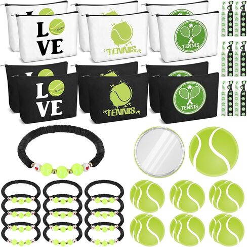 Kacctyen 48 Pcs Tennis Lover Gift Set Makeup Bags, Compact Mirrors, Hair Accessories for Tennis Parties Travel Organizer and Gifts for Female Athletes in Saudi Arabia