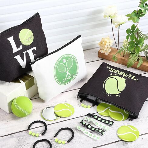 Kacctyen 48 Pcs Tennis Lover Gift Set Makeup Bags, Compact Mirrors, Hair Accessories for Tennis Parties Travel Organizer and Gifts for Female Athletes in Saudi Arabia