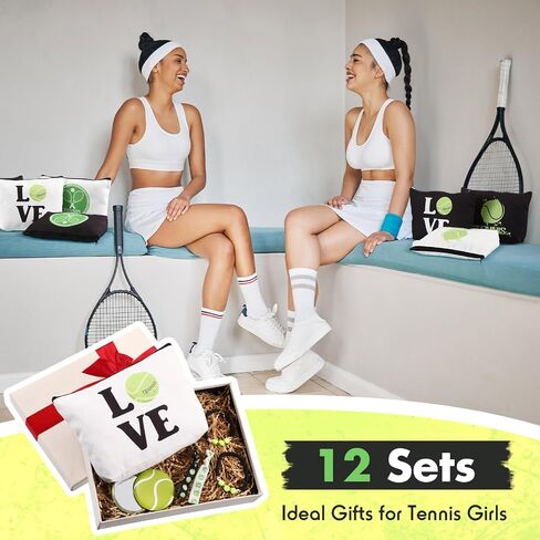 Kacctyen 48 Pcs Tennis Lover Gift Set Makeup Bags, Compact Mirrors, Hair Accessories for Tennis Parties Travel Organizer and Gifts for Female Athletes in Saudi Arabia