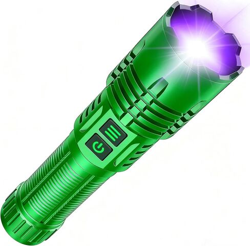 UV&High Lumens Flashlight Rechargeable, 2-in-1 Powerful Blacklight LED Flashlight Tactical 6 Modes Super Bright Waterproof Zoomable Detector for Pet Urine Curing Resin Camping Emergencies in Kuwait
