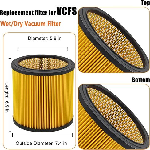 Replacement Filter for Vacmaster 5-20 Gallon/Hart Shop Vacuum 5-17 Gallon, Replaces Hart VCFS 3701 Filter/VCFF Filter, Fits most Shop-Vac/Craftsman Vacuum, with 4x Wet Foam Sleeve in Saudi Arabia