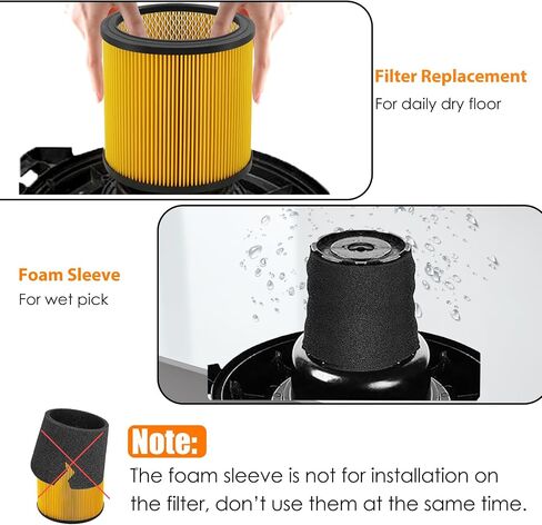 Replacement Filter for Vacmaster 5-20 Gallon/Hart Shop Vacuum 5-17 Gallon, Replaces Hart VCFS 3701 Filter/VCFF Filter, Fits most Shop-Vac/Craftsman Vacuum, with 4x Wet Foam Sleeve in Saudi Arabia