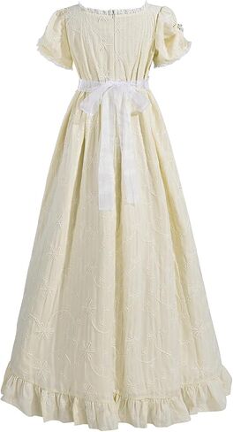 CR ROLECOS Regency Dresses Victorian Empire Waist Dress for Women Tea Party Puff Sleeve Costume Gown with Gloves in Saudi Arabia