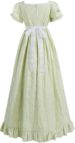 CR ROLECOS Regency Dresses Victorian Empire Waist Dress for Women Tea Party Puff Sleeve Costume Gown with Gloves in Saudi Arabia